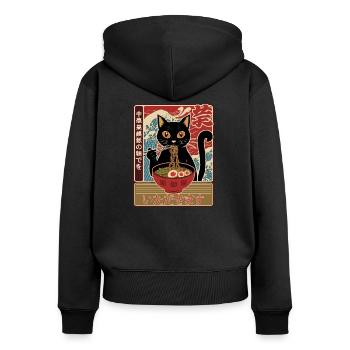 Nouilles Ramen Japonais Ramen Chat Kawaii Cat - Sweat à capuche zippé Premium bio Femme - noir - Dos - Julia (174cm)