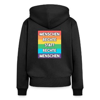 Menschenrechte statt rechte Menschen - Frauen Premium Bio Zip Hoodie - Schwarz - Hinten - Julia (174cm)
