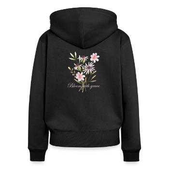 Bloom with Grace Floral - Frauen Premium Bio Zip Hoodie - Schwarz - Hinten - Julia (174cm)