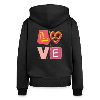 Bretzel Love – L’amour Version Mignon et Gourmand - Sweat à capuche zippé Premium bio Femme - noir - Dos - Julia (174cm)