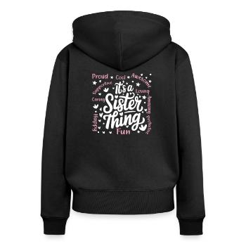 C’est une chose de sœur - Sweat à capuche zippé Premium bio Femme - noir - Dos - Julia (174cm)