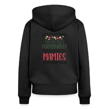cadeau mamie - Formidables Mamies - Sweat à capuche zippé Premium bio Femme - noir - Dos - Julia (174cm)