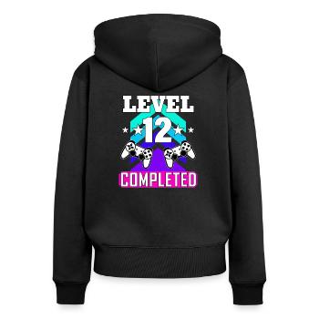 12 geburtstag - Frauen Premium Bio Zip Hoodie - Schwarz - Hinten - Julia (174cm)