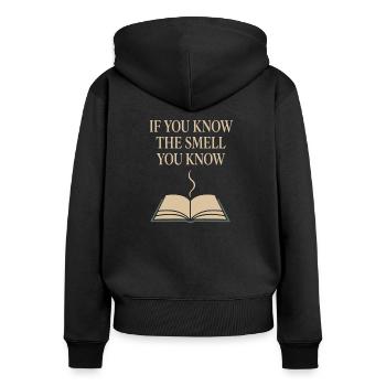 Buch Sniffer Reader -duftstolz Old Seiten Aroma - Frauen Premium Bio Zip Hoodie - Schwarz - Hinten - Julia (174cm)