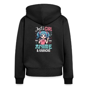 Juste une fille qui aime l’anime et le karaoké - Sweat à capuche zippé Premium bio Femme - noir - Dos - Julia (174cm)