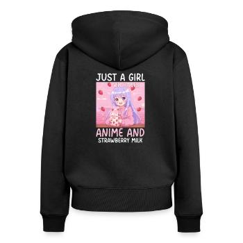 Just a Girl Who Loves Anime Strawberry Milk - Frauen Premium Bio Zip Hoodie - Schwarz - Hinten - Julia (174cm)