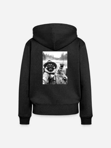 Angeln Mops Hund Selfie - Frauen Premium Bio Zip Hoodie - Schwarz