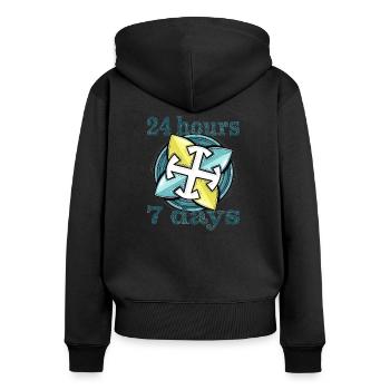 24 heures sur 24, 7 jours sur 7 - Sweat à capuche zippé Premium bio Femme - noir - Dos - Julia (174cm)