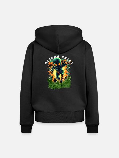 Aliens Exist Cosmic Glow - Frauen Premium Bio Zip Hoodie - Schwarz