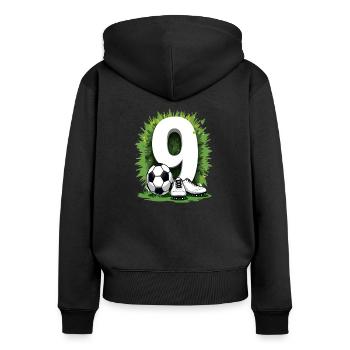 Fußball Geburtstag 9 Jahre Jungen Geschenk - Frauen Premium Bio Zip Hoodie - Schwarz - Hinten - Julia (174cm)