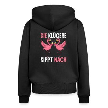 The smarter one tips over to Malle girls JGA Flamingo - Women's Premium Organic Zip Hoodie - black - Back - Julia (174cm)