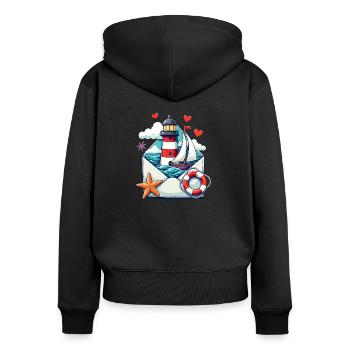 maritime Post - Frauen Premium Bio Zip Hoodie - Schwarz - Hinten - Julia (174cm)