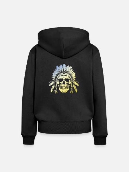 Häuptling Skull - Frauen Premium Bio Zip Hoodie - Schwarz