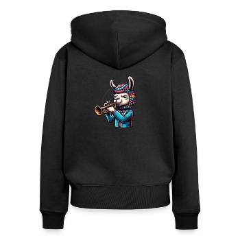 Trumpet llama with colorful hat - Women's Premium Organic Zip Hoodie - black - Back - Julia (174cm)
