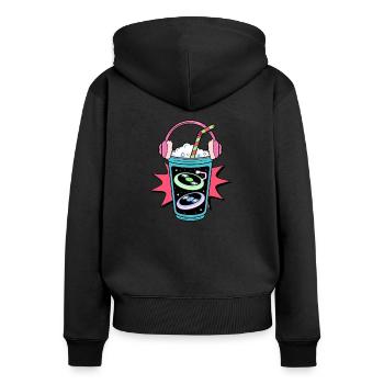 DJ Musikliebhaber Milkshake Design - Frauen Premium Bio Zip Hoodie - Schwarz - Hinten - Julia (174cm)