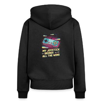 Mein Joystick Bringt Alle Siege - Frauen Premium Bio Zip Hoodie - Schwarz - Hinten - Julia (174cm)