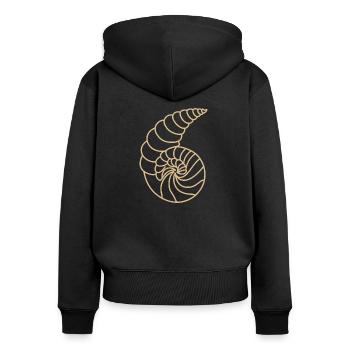 Muschel - Frauen Premium Bio Zip Hoodie - Schwarz - Hinten - Julia (174cm)