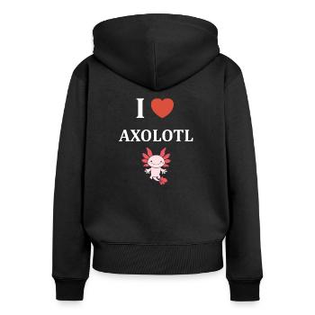 Axolotl - Frauen Premium Bio Zip Hoodie - Schwarz - Hinten - Julia (174cm)