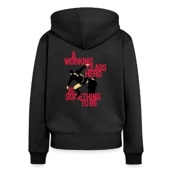 Héros de la classe ouvrière (Eric Cantona) - Sweat à capuche zippé Premium bio Femme - noir - Dos - Julia (174cm)