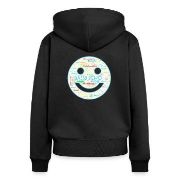 Bassd scho - Frauen Premium Bio Zip Hoodie - Schwarz - Hinten - Julia (174cm)