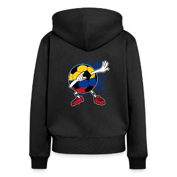 Kolumbien Fußball WM Trikot - Frauen Premium Bio Zip Hoodie - Schwarz - Hinten - Julia (174cm)