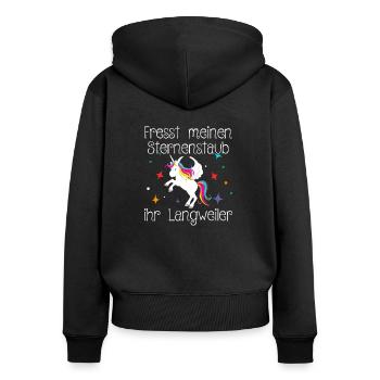 Einhorn Fresst meinen Sternenstaub ihr Langweiler - Frauen Premium Bio Zip Hoodie - Schwarz - Hinten - Julia (174cm)