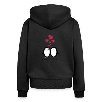 Alles, was Sie brauchen, ist Liebe & Pinguine - Frauen Premium Bio Zip Hoodie - Schwarz - Hinten - Julia (174cm)