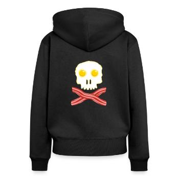 Bacon et oeufs Skull Skull - Oeufs de bacon - Sweat à capuche zippé Premium bio Femme - noir - Dos - Julia (174cm)