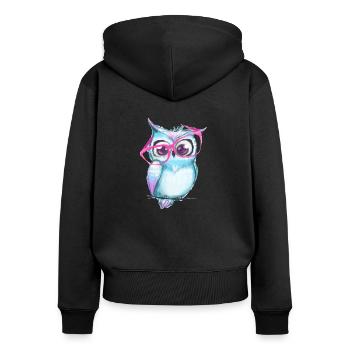 Süße Eule mit Brille - Frauen Premium Bio Zip Hoodie - Schwarz - Hinten - Julia (174cm)