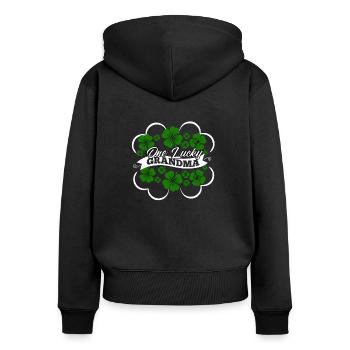 One Lucky Grandma - Frauen Premium Bio Zip Hoodie - Schwarz - Hinten - Julia (174cm)