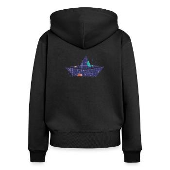 Navire de papier spatial - Sweat à capuche zippé Premium bio Femme - noir - Dos - Julia (174cm)