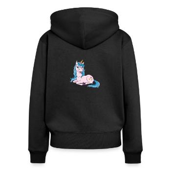 Einhorn - Frauen Premium Bio Zip Hoodie - Schwarz - Hinten - Julia (174cm)