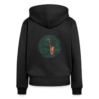 saxophone - Sweat à capuche zippé Premium bio Femme - noir - Dos - Julia (174cm)