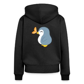 Pinguin - Pinguine - Pinguinmotiv - Schmetterling - Frauen Premium Bio Zip Hoodie - Schwarz - Hinten - Julia (174cm)