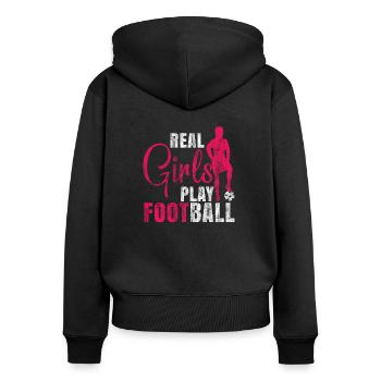 Vraies filles jouent au football féminin de football - Sweat à capuche zippé Premium bio Femme - noir - Dos - Julia (174cm)
