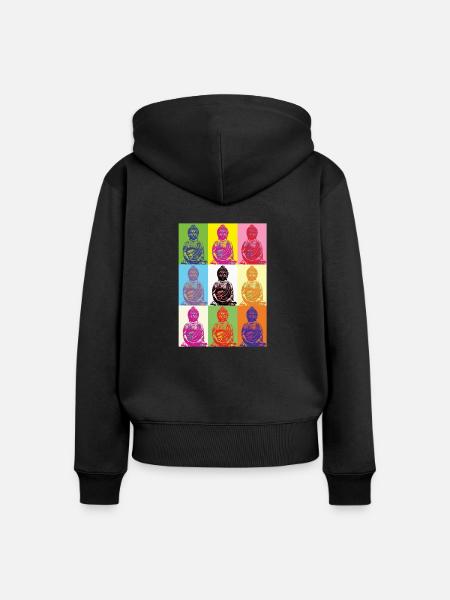 Buddha Popart - Frauen Premium Bio Zip Hoodie - Schwarz