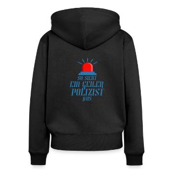 Policière - policier - police - Sweat à capuche zippé Premium bio Femme - noir - Dos - Julia (174cm)