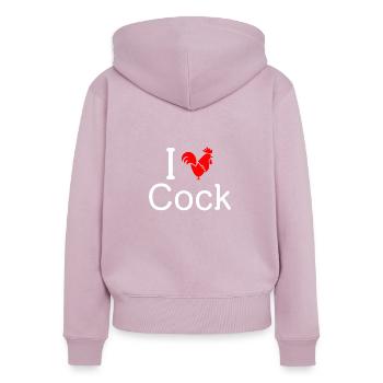 I Love Cock - Sweat à capuche zippé Premium bio Femme - rose poudré - Dos - Julia (174cm)