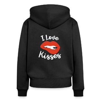 Lippen Kuss küssen Geschenk Liebe Partner Freundin - Frauen Premium Bio Zip Hoodie - Schwarz - Hinten - Julia (174cm)