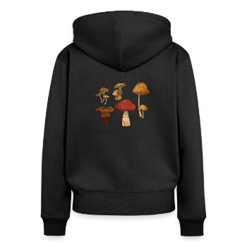 Champignon, champignons, morilles, butinant, chasse, idée cadeau - Sweat à capuche zippé Premium bio Femme - noir - Dos - Julia (174cm)