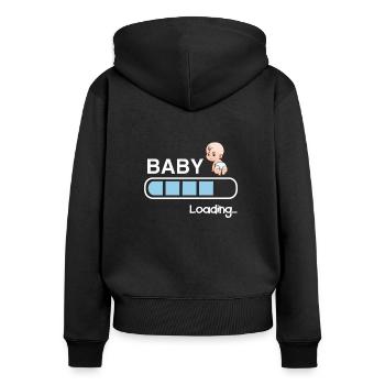 Baby loading - Frauen Premium Bio Zip Hoodie - Schwarz - Hinten - Julia (174cm)