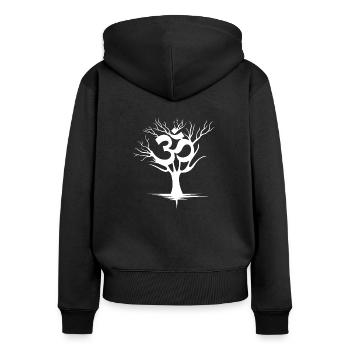 OM - Frauen Premium Bio Zip Hoodie - Schwarz - Hinten - Julia (174cm)