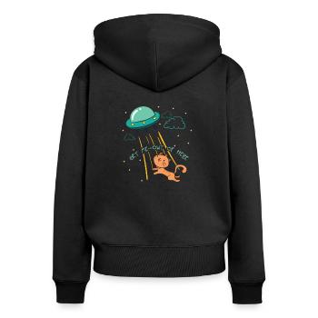 Ufo Alien cat Abduction - Frauen Premium Bio Zip Hoodie - Schwarz - Hinten - Julia (174cm)
