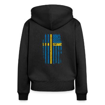 Drapeau des États-Unis - Sweat à capuche zippé Premium bio Femme - noir - Dos - Julia (174cm)