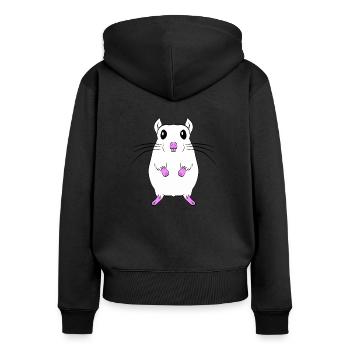 Maus - Frauen Premium Bio Zip Hoodie - Schwarz - Hinten - Julia (174cm)