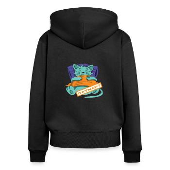 Katze Schlafen Cat Nap Haustier Bett - Frauen Premium Bio Zip Hoodie - Schwarz - Hinten - Julia (174cm)