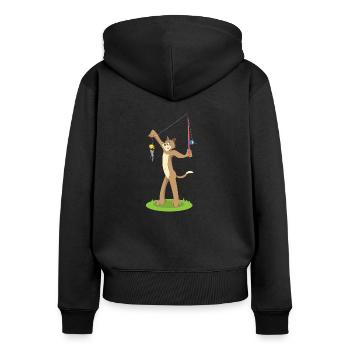 Katze Angeln Käse Maus Cat - Frauen Premium Bio Zip Hoodie - Schwarz - Hinten - Julia (174cm)