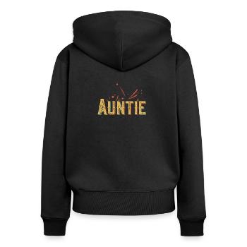 AUNTIE DESIGN - Frauen Premium Bio Zip Hoodie - Schwarz - Hinten - Julia (174cm)