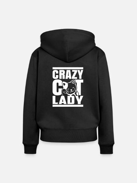 Katzen Dame Crazy Katzen Lady Cat Shirt Geschenk - Frauen Premium Bio Zip Hoodie - Schwarz