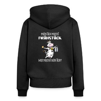 Landwirtschaft Shirt Bauer Landwirt Kühe Rinder - Frauen Premium Bio Zip Hoodie - Schwarz - Hinten - Julia (174cm)